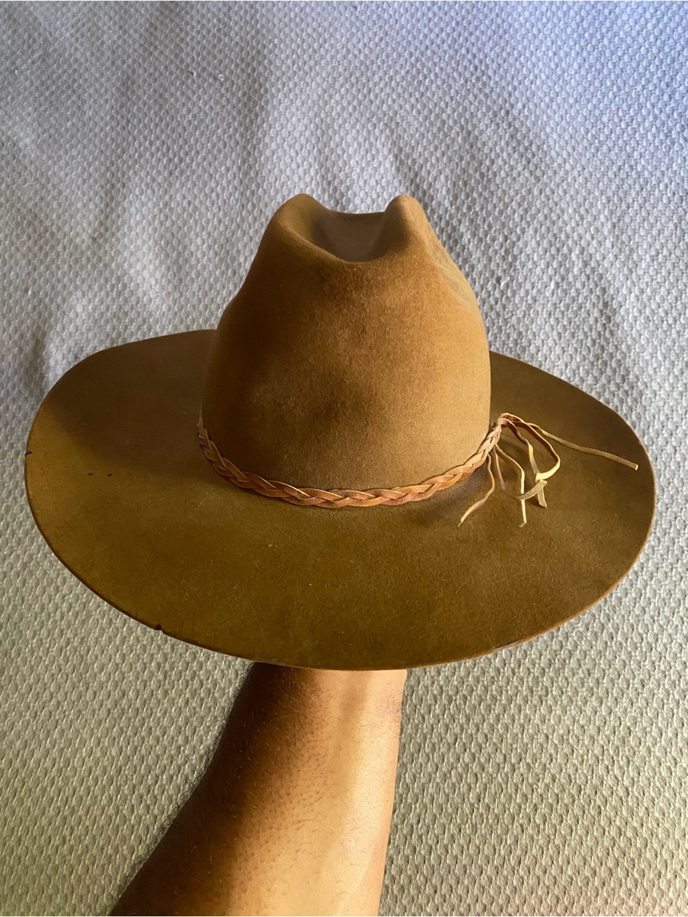Vintage Stetson 3X Beaver Fur Felt Cowboy Hat Sheplers Camel Brown 6 1/4 Western
